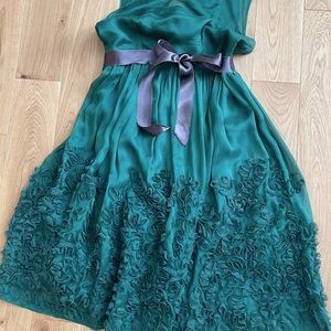 Green silk party dress